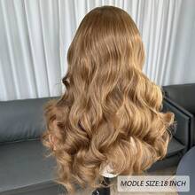 Karniklon 13x4 蕾丝前假发，18 英寸波浪卷合成假发，150% 密度，无胶蕾丝前假发，耐热纤维假发，适合日常、派对、节日、初学者使用 - 棕色 - 查看 6