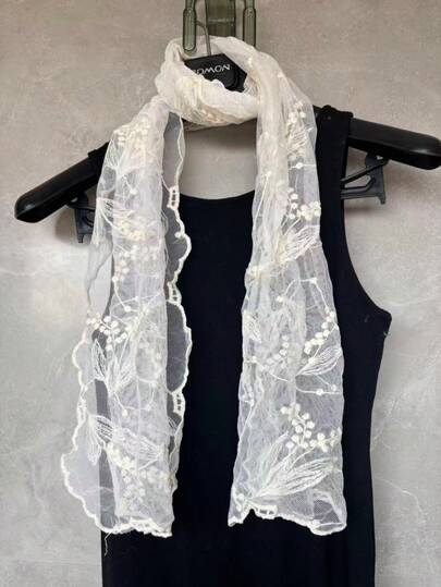 1pc Paisley Pattern Elegant Polyester (Polyester) Korean Style Solid Color Lace Embroidered Scarf, Versatile Decorative Neck Scarf, Multi-Functional Long Scarf, Suitable For All Seasons