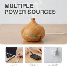 550ml Yellow Wood Grain Essential Oil Diffuser Ultrasonic Humidifier Auto Shut Off For Home Office Bedroom - Yellow - View 6