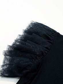 Acelitt Đầm đen trơn viền bèo nhún, kiểu dáng thường ngày, thanh lịch cho mùa hè. - màu đen - Xem 9