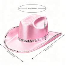 Rivets Metallic Cowgirl Hat Women Men Shiny Western Panama Jazz Hat For Wedding Rave Party Travel Accessories - B-Pink - View 9