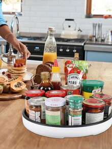 1pc 360° Rotating Spice Rack Turntable Cupboard Pantry Cabinet Organizer Non-Slip Condiment Holder Shelf Kitchen Storage Tray - Multicolor - View 8