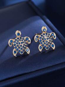 2pcs Women's Fashion Ocean Turtle Zirconia Stud Earrings, Suitable For Cute Girls Daily Wear - Earrings - View 5