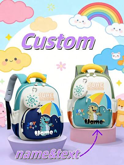 Customizable Mini Dinosaur Print Backpack, Allows Personalization With Your Name Or Holiday Greetings. Simple Casual Design, Adjustable Shoulder Straps, Zipper Closure, Suitable For School, Daily Life, Picnic, Sports, Fitness, Swimming And Other Occasions. Customizable With Your Name, Letters, Lucky Numbers, Etc.