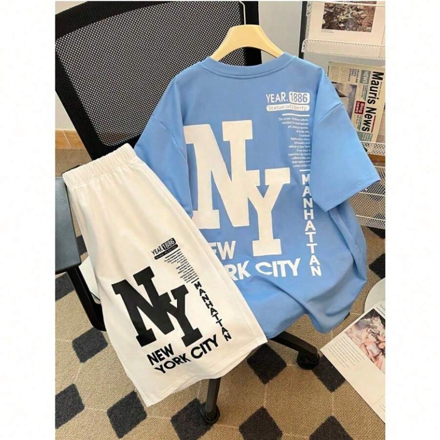 Men's Set 100% Cotton New York 1886 - Baby Blue - View 1