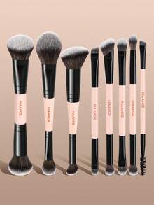 MAANGE 4/3/8/11/12件套专业化妆刷套装，包含双头面部化妆刷、斜角粉底刷、轮廓刷、腮红刷、散粉刷、眼影刷、遮瑕刷、高光刷和晕染刷，并附赠化妆包。化妆工具采用柔软纤维材质，方便携带，是旅行的理想之选。 - 杏色 - 查看 7