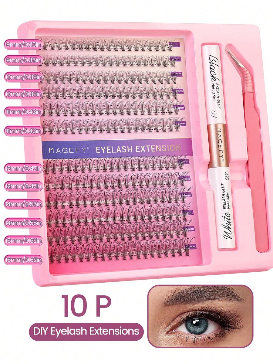 240片装假睫毛嫁接套装，DIY单根假睫毛，含粘合剂和镊子，10D/20D/30D自然长毛蓬松假睫毛，仿貂毛材质，美妆工具