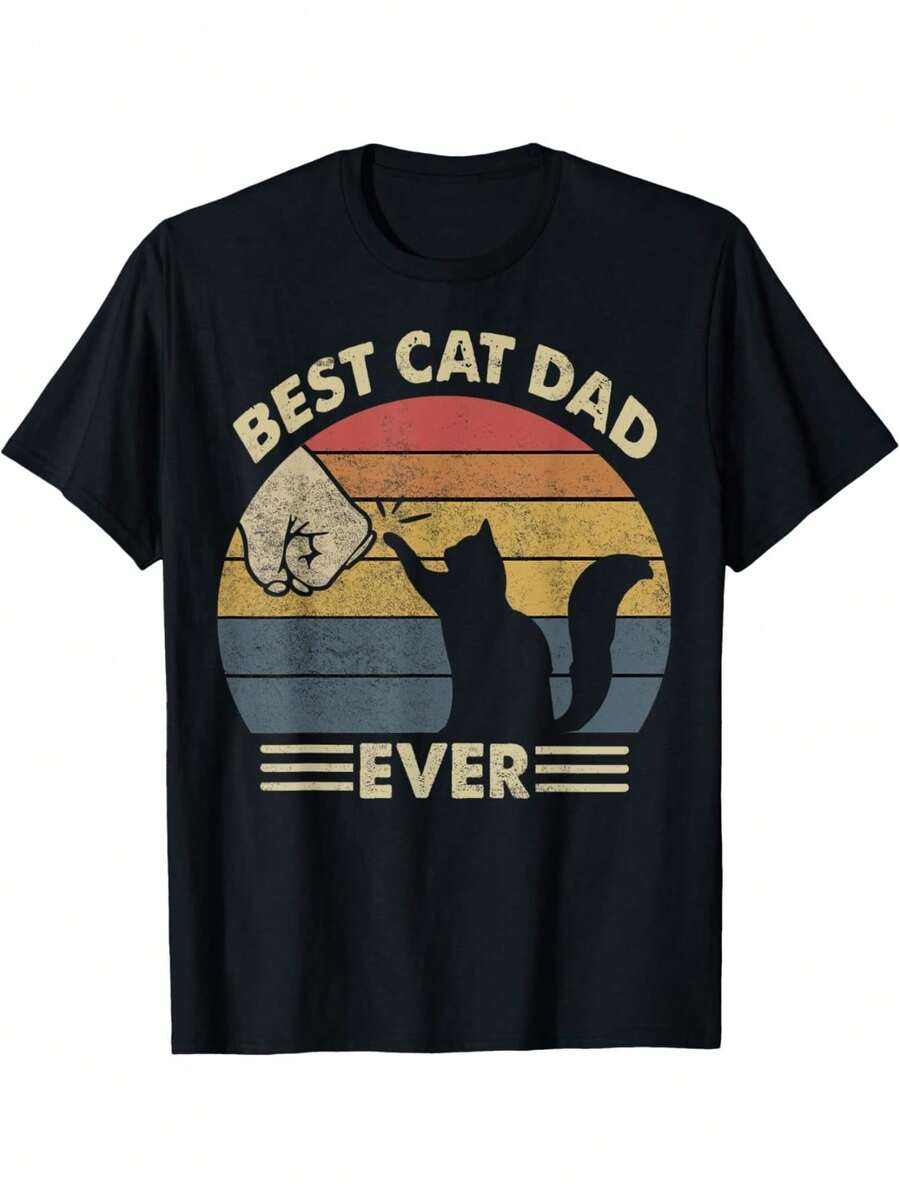 Men's T-Shirt "World's Best Cat Dad" - Humorous T-Shirt For Dads - 黑色 - 查看 1