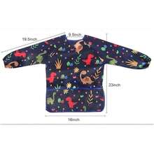 1 pieza Delantal impermeable con diseño de dinosaurio, diseño de manga larga con 3 bolsillos, adecuado para niños de 3 a 8 años, delantal de limpieza - A - Ver 9