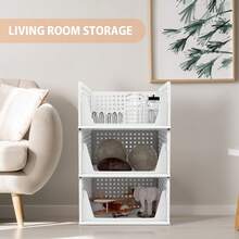 7Sevenjokers 4pcs Stackable Wardrobe Storage Boxes, White Clothing Organiser Bins, Modular Cabinet Drawer Dividers, Multifunctional Under Sink & Drying Rack Storage Solution For Home - 查看 8