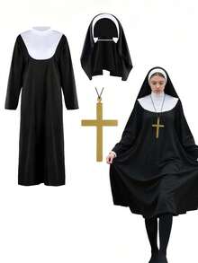 Saint And Sinner Costume, Black Dress, Pendant And Headpiece, Cosplay Outfit, Halloween Spring - Multicolor - View 16