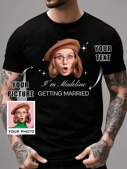 Ropa personalizada para hombres, retrato personalizado, agrega tu propia imagen (foto familiar/selfie/foto de mascota/foto de amigos) para diseñar tu camiseta impresa personalizada única. Un regalo ideal para ella/él/familia, amigos o mejores amigos.
