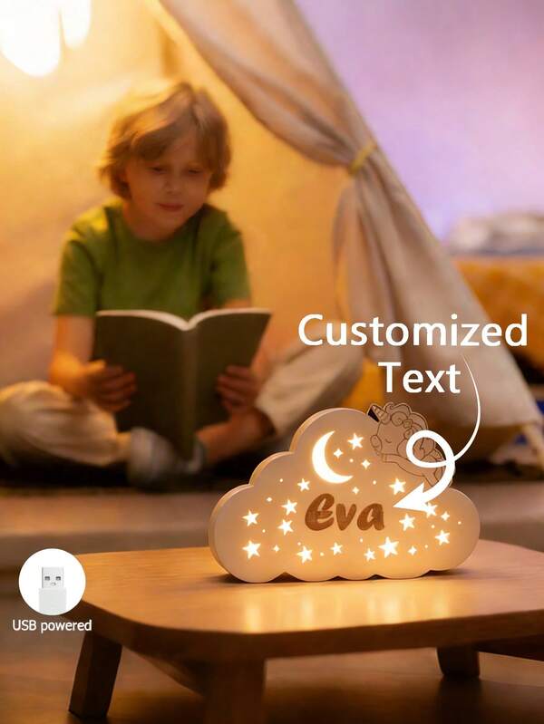 1 pieza Lámpara de estatua de madera LED personalizada, nombre personalizado, lindo caballo arcoíris, con forma de nube, decoración del hogar, decoración festiva, regalo exclusivo, Pascua, cumpleaños, Día de San Valentín, iluminación para cuarto de niños