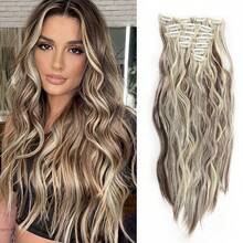 7pcs/Set Curly Hair Extensions, Corn Silk Hair Pieces, Ombre Wavy Hair Clip-In Extensions - Dark Brown - View 12