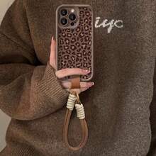 Leopard Print Phone Case, Suitable For IPhone 17 Pro Max/11, Brown Faux Leather Texture With Strap - Brown - View 4