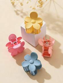 Set de 4 pinzas de pelo con diseño floral colorido minimalista para niñas, adecuadas para peinados de moño, combinación con atuendos diarios, primavera/verano - Multicolor - Ver 2