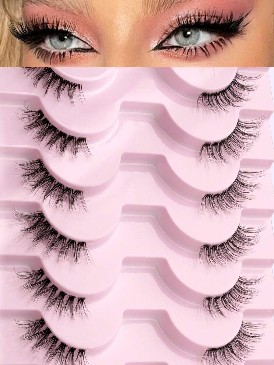 10 pares de pestañas postizas de ojo de gato semi-sin montura, transparentes y de aspecto natural, livianas, adecuadas para el maquillaje diario y de Eid de las niñas - Pestañas Ojos de Gato - Ver 1