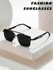 Unisex Double-Bridge Rimless Polygon Square Metal Sunglasses - UV Protection Driving Casual Glasses, Business Style Couple Sunglasses - Multicolor - View 2