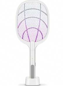 RAQUETA MATA MOSQUITOS CON LUZ UV - Contiene una base para mejor almacenamiento, con 3 capas de red - IDEAL PARA LAS NOCHES CON LUZ PURPURA PARA ATRAER MOSQUITOS - B - Ver 6