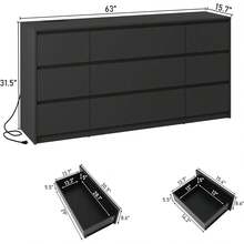 18/12/9/8 Drawer Dresser For Bedroom, Dresser With Charging Station And Deep Drawers, Modern Chest Of Drawer Handle Free, Wide Storage Organizer Cabinet For Bedroom, Living Room, Entryway - 黑色 - 查看 11