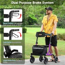 WALK MATE Walkers For Seniors, Rollator Walker With Seat, 8" Rubber Wheels All Terrain Rollator Walker With Backrest, Aluminum Walkers Built-In Cable, Foldable And Adjustable Height For Seniors, Purple - View 10