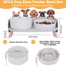 Ceramic Raised Slow Feeder Bowl Set - Small/Medium Dog Elevated Food & Water Bowls With Stand - Helps Reduce Gulping, Non-Slip, Splash-Proof, Microwave , Easy To Clean - 850ml + 290g - View 6