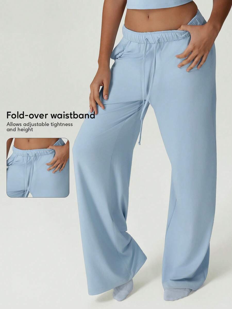 Pantalones rectos con cordón en la cintura, ligeros y transpirables, pantalones deportivos casuales para el verano - Azul - Ver 1