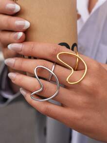 2pcs/1pc Women's Minimalist Hollow Open Heart Shaped Ring, Gold & Silver Color, Delicate & Compact, Suitable For Daily Wear, Parties, Weddings, Birthdays, Valentine's Day And Other Occasions - Multicolor - View 8