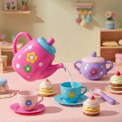 Bộ trà cho bé gái, Bộ tiệc trà kèm ấm trà, Món tráng miệng, Bánh quy, Đồ chơi giả vờ, Quà tặng cho bé trai và bé gái