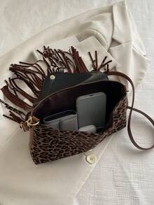 2026 Fringe Retro Leopard Print Crossbody Bag - Brown - View 11