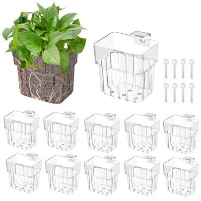 12pcs Aquarium Plant Holder, Hanging Pots Fish Tank Plant Holder Transparent Aquarium Planter Basket For Aquaponic Cultivation Water Feature Decoration