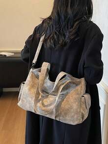 复古简约大容量时尚学生/上班通勤手提包 - 卡其色 - 查看 9