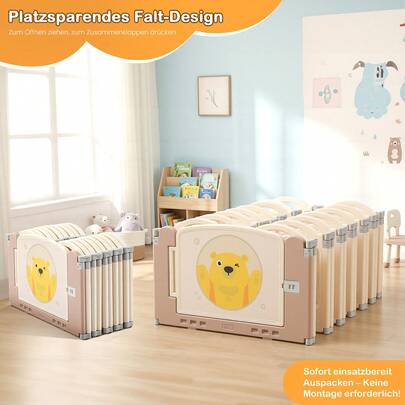 Foldable Baby Playpen For Baby And Toddlers With Play Mats & Activity Toys – 12/18-Panel Large Plastic Play Pen, Indoor Outdoor Safety Centre, Grey & White