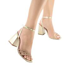 Sandália Salto Bloco 9CM FESTA FORMATURA CASUAL  Casual  Festa  elegante  Festa  Sexy  Casamento  Negócios  básico  Elegante  Neutro    Fivela  Strass    Casamento  Festa  Escritório  Casa  Ar livre - Ouro Light - Visão 3