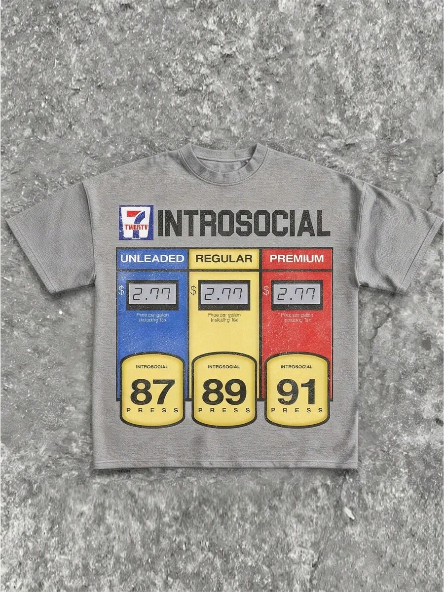 Men Casual Round Neck Short Sleeve 100% Cotton T-Shirt, Summer Vacation Top, Funny Graphic Tees, Y2K Street Wear, Gifts For Boyfriend And Husband - 灰色 - 查看 1