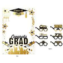 2026届毕业派对用品套装（1件/6件/7件） - 黑金相框及道具套装 “恭喜毕业” 毕业派对礼物 - 多色 - 查看 7