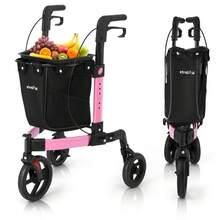 IsEasy 3 Wheel Rollator Walker, Walkers For Seniors, Rollator Walker Lightweight Foldable, With Tray And Large Storage Bag, 10 Inch Front Wheel For All Terrain, Pink - Xem 2