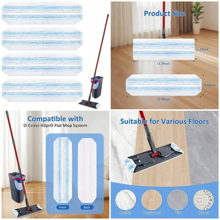 4 Pack Mop Replacement Pads: Compatible With O Ceda H2prO Flat Mop System, Microfiber Mo P Replacements, Flat Floor Mop, Washabl - A - 查看 1