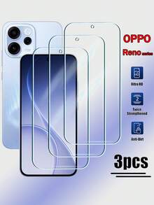 RQVQJ 钢化玻璃屏幕保护膜 3 片装，适用于 Reno 15 14 Pro 13 12 11 A F FS 15F 14F 13F 12F 11A 15FS 14FS 13FS 12FS，透明胶保护膜，春季礼物 - 無色 - 查看 21