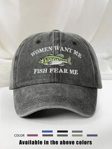 Boné feminino bordado "FISH FEAR ME" (1 unidade), estilo beisebol, ajustável, com proteção solar, ideal para viagens de primavera/outono, férias na praia e estilo unissex Y2K. - boné de baseball - Ver 13
