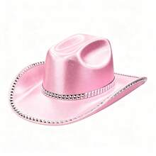 Rivets Metallic Cowgirl Hat Women Men Shiny Western Panama Jazz Hat For Wedding Rave Party Travel Accessories - B-Pink - View 8