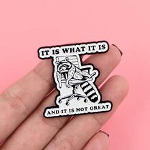 可爱卡通猫牛珐琅徽章动物虎鲸搞笑浣熊语录胸针金属翻领别针徽章背包服装配饰珠宝朋友礼物 - 黑色 - 查看 11