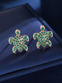 2pcs Women's Fashion Ocean Turtle Zirconia Stud Earrings, Suitable For Cute Girls Daily Wear - Earrings - View 15