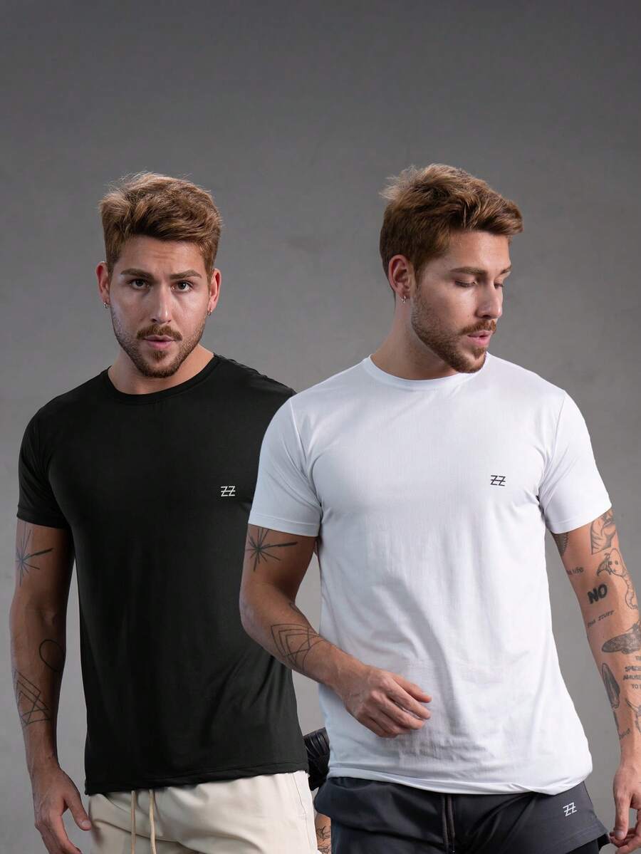 Kit 2 Dry Fit Polyamide T-Shirts - Black/White - View 1