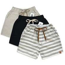 Set Of 3 Premium Linen Shorts For Children And Teens, Bermuda Style, Sizes 2-16 - 深灰色 - 查看 1