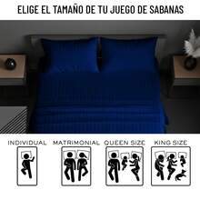 Juego de Sabanas para Cama, Sabana Bajera, Sabana Plana y Funda de Almohada, Cajon Amplio, 2800 Hilos, Premium, Tamaño Individual Matrimonial Queen King - Azul Rey - Ver 7