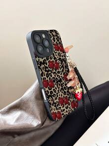 豹纹樱桃镂空黑色喷漆手链表带简约时尚创意防震手机壳，兼容 17/ 17 Pro/ 17 Pro Max/ 16/11/16 Pro/16 Plus/16 Pro Max/16 e/15 Pro Max/13/14/12/XS/XR/7G/8P，兼容三星 Galaxy S25/S25 Plus/S25 Ultra/A16/A36/A26/A56/A50/A12/A32 S26 S26 Plus - 彩色 - 查看 4