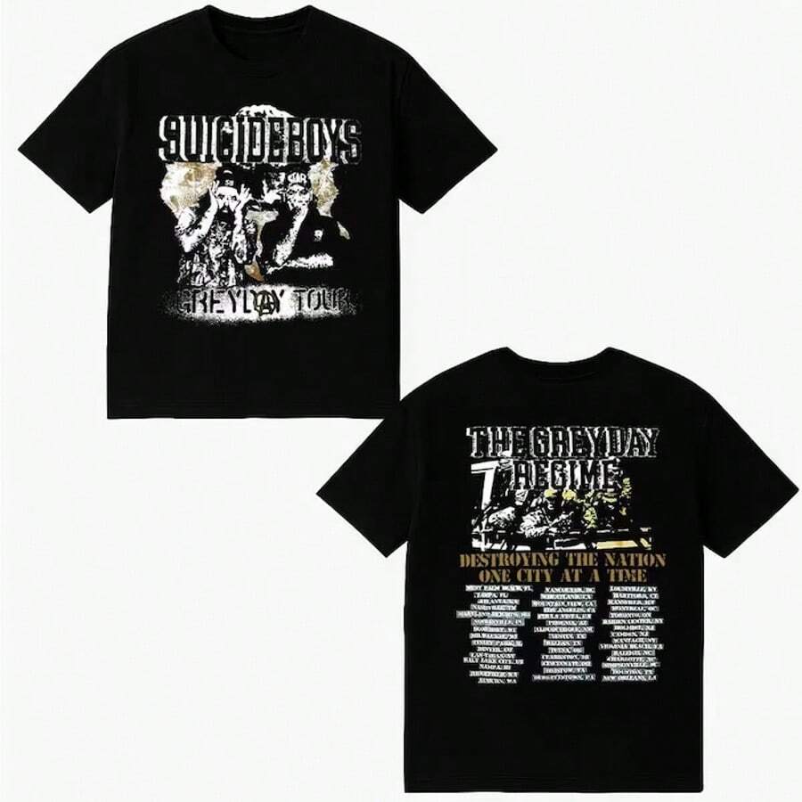 Suicide Merch Grey Day Tour T-Shirt Merch G59 Suicide 2025 Grey Day Tour - Black - View 1