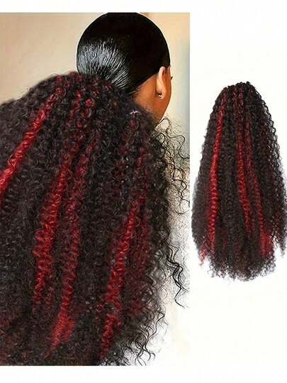 20英寸抽绳马尾假发，深色卷曲合成马尾，适合女性日常佩戴