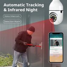 BoyKeep 1080P 全高清灯泡式安防摄像头，5G/2.4G WiFi 无线家用摄像头，360° 云台旋转，移动侦测，双向语音，自动追踪和夜视功能，室内外安全摄像头 - 白色 - 查看 2